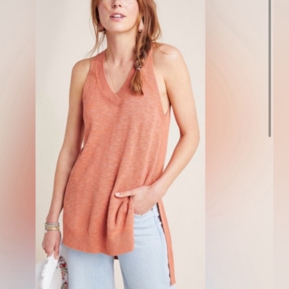 ANTHROPOLOGIE top Desmond Rust VNeck Linen Blend Knit Tunic Sweater Vest XS